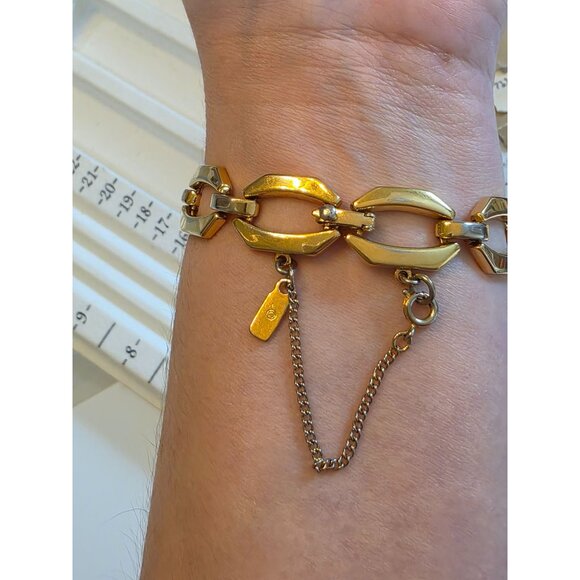 Monet Gold-Tone Link Bracelet With Safety Chain - Vintage Style Jewelry Accessor - Picture 2 of 10